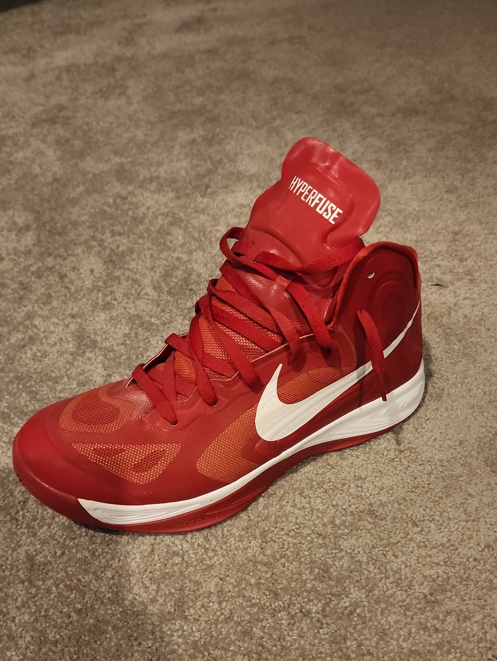 Nike Red and White High-Top Basketball Shoe